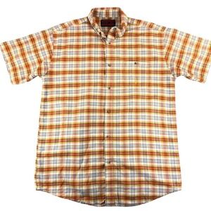 Twenty X Plaid‎ Button Up Shirt Men's XXL Orange Green Short Sleeve Western